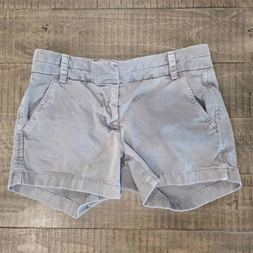 J.Crew Gray Cotton Twill Chino Shorts 0 Mid Rise Classic Fit Pockets